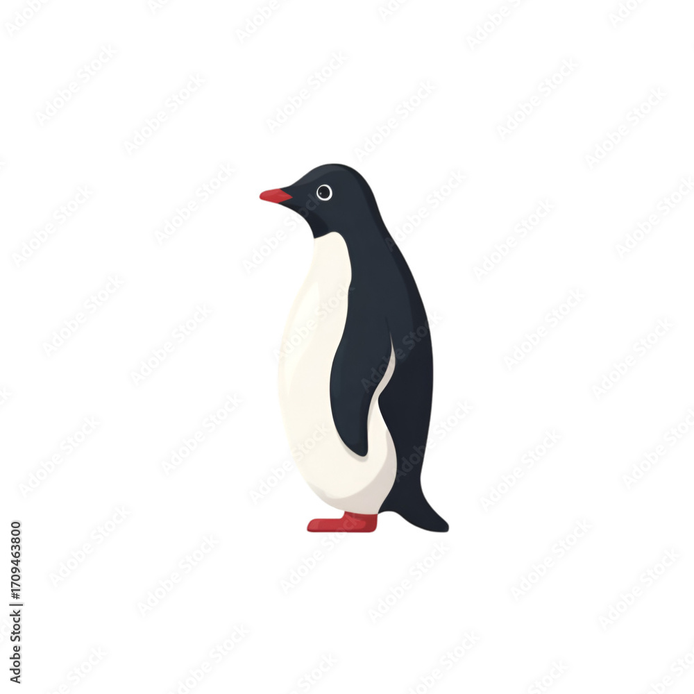 Naklejka premium A playful cartoon penguin standing upright with a cheerful expression, perfect for children's illustrations or educational materials.