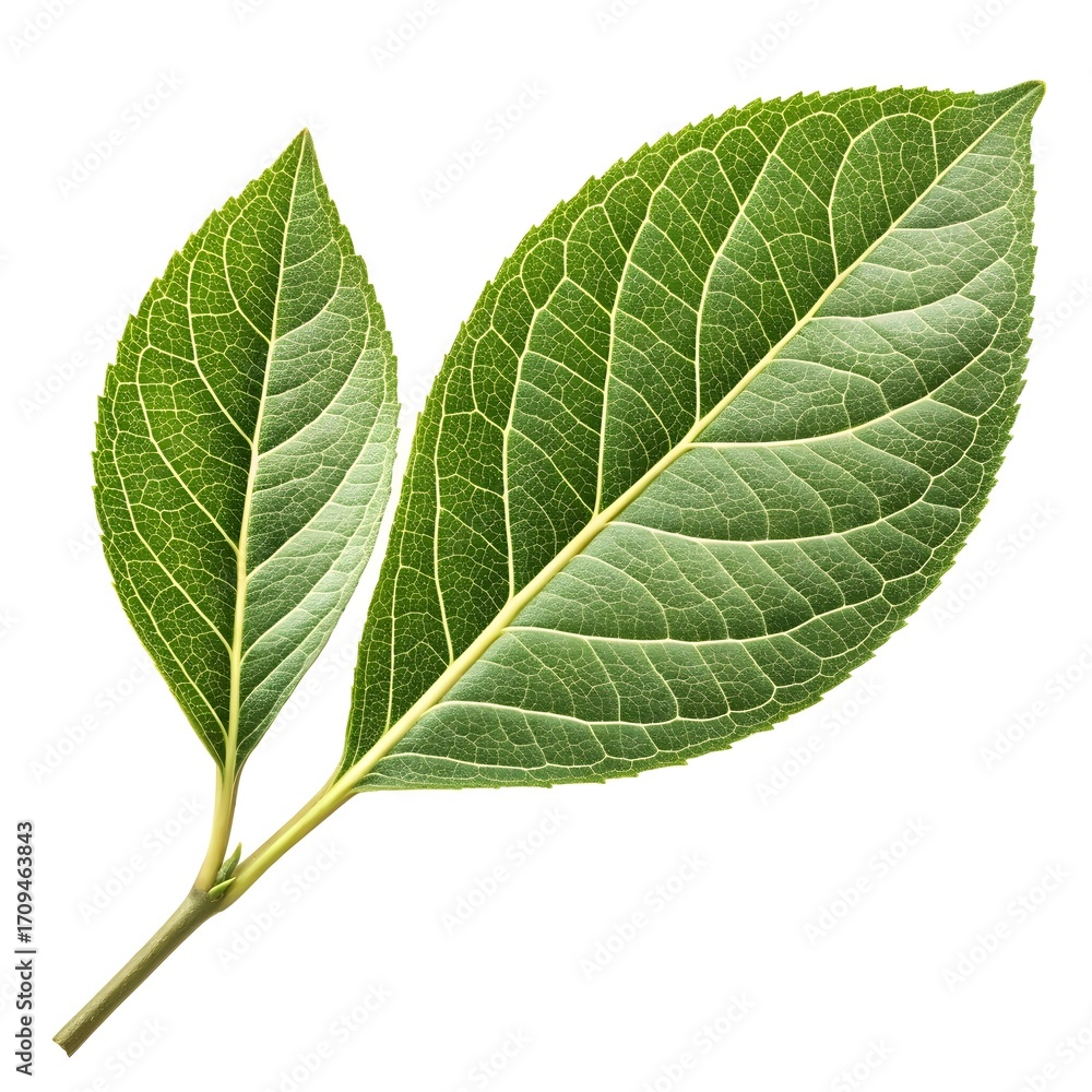 Obraz premium Broadleaf Privet Leaf Wide Glossy Green Leaf with Smooth Texture and Prominent Veins Botanical Still Life Captured in Minimalist Style Highlighting Natural Beauty on Pure White Background