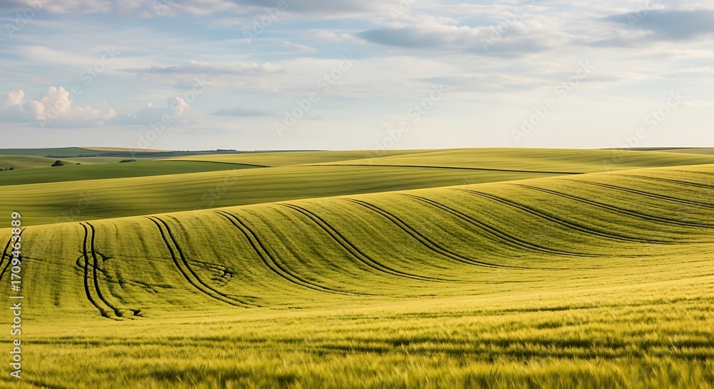 Obraz premium Golden Wheat Field Rolling Hills Landscape.