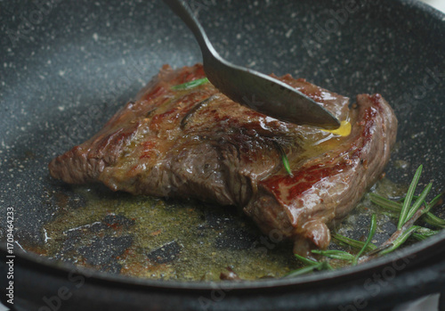 Steak that is in the pan