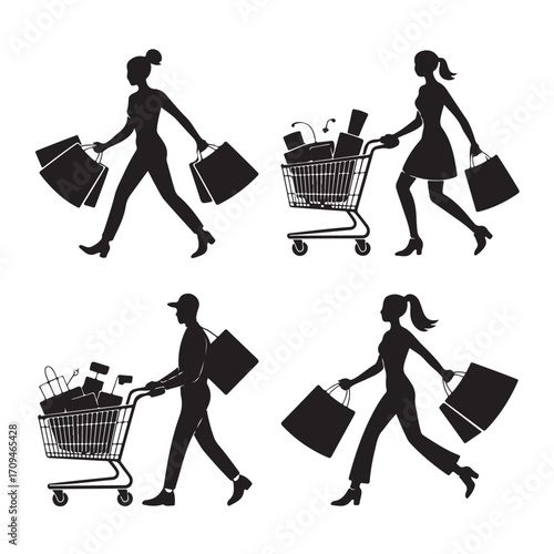 silhouettes of a shopping cart