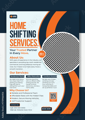 Home shifting services flyer template with moving your needs with care