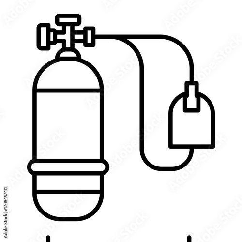Line style icon of an oxygen tank with mask, used for breathing support in healthcare