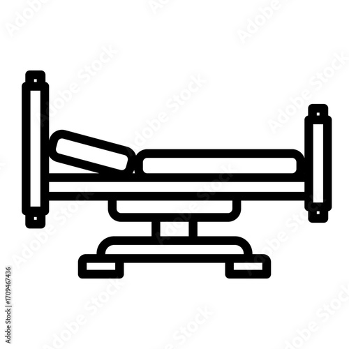 Outline style icon of a hospital bed used for patient care and treatment