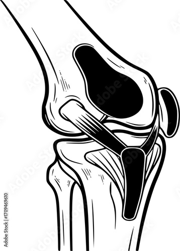 Human Knee Joint icon Vector - Orthopedic Health Symbol and Bone Structure outline and solid illustration