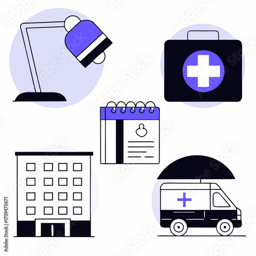 Healthcare services and medical equipment icons