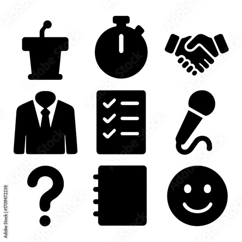 Business Icon Set: A carefully curated collection of icon related business, all displayed in a visually clean and organized arrangement to represent success