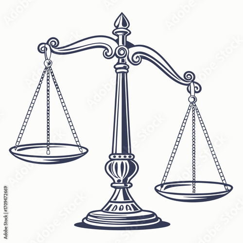 Ornate scales of justice, a symbol of law, fairness, and the legal system, perfect for legal professionals and educational materials