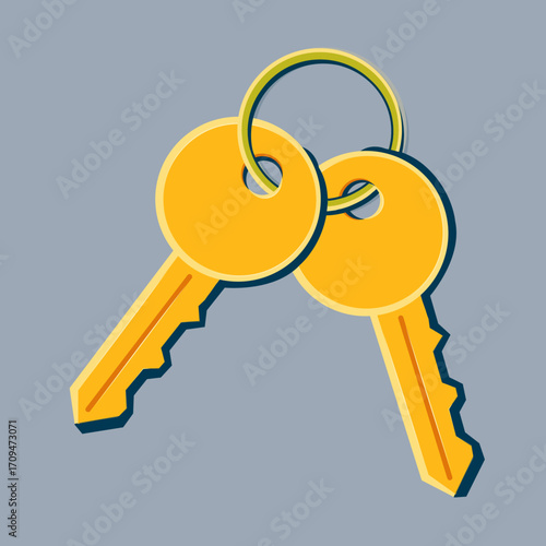 Vector illustration of golden keys on keyring – business and real estate symbol