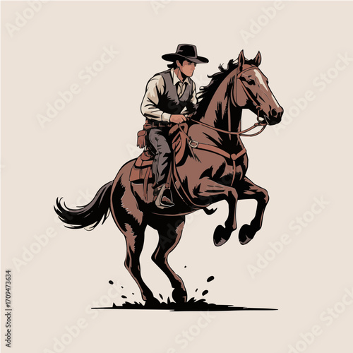 Western Cowboy Silhouette with Horse for Rustic Design Use
