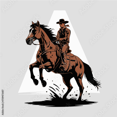Dynamic Ranch Cowboy Riding Horse in Western Tradition