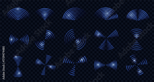 Set of various radar signal waves.