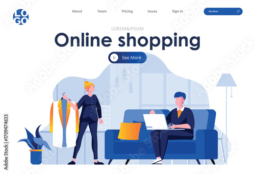 Conference Customer Service Office Banner An “Online shopping” poster with people interacting with devices, on a light background