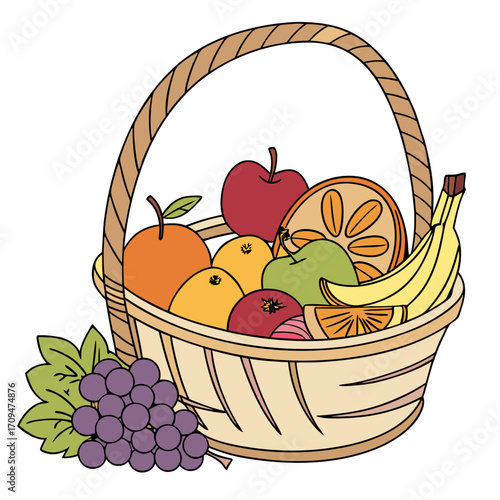A charming basket overflowing with a medley of fruits, showcasing the vibrant colors and textures of natures bounty, , a healthy and delicious treat
