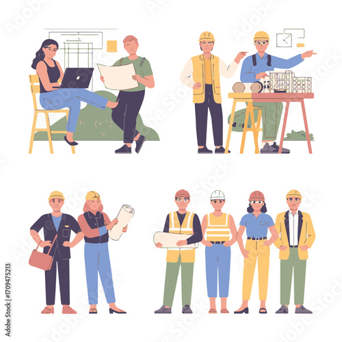 Architects and Construction Workers Scenes Set