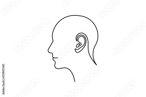 Abstract continuous line drawing of ears, modern minimalist illustration for medical, sound and hearing theme