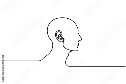 Abstract continuous line drawing of ears, modern minimalist illustration for medical, sound and hearing theme