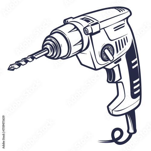 Illustration of a cordless drill with a drill bit, a powerful tool for drilling holes and driving screws, a versatile tool for various tasks