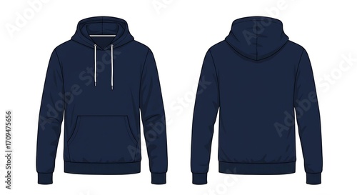 Flat vector mockup of a basic man hoodie navy blue color