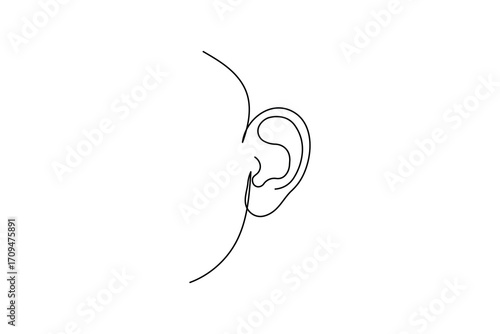 Abstract continuous line drawing of ears, modern minimalist illustration for medical, sound and hearing theme