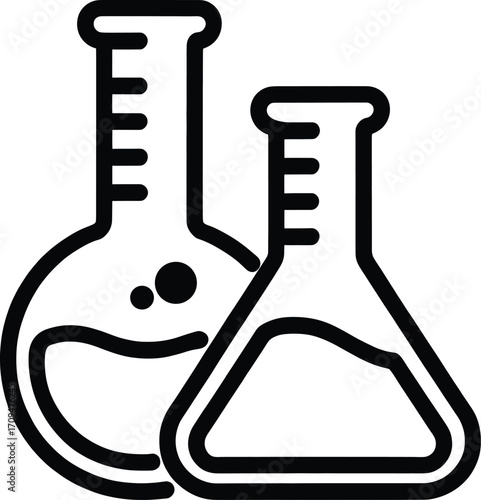 Two laboratory flasks isolated on white background for chemical experiments