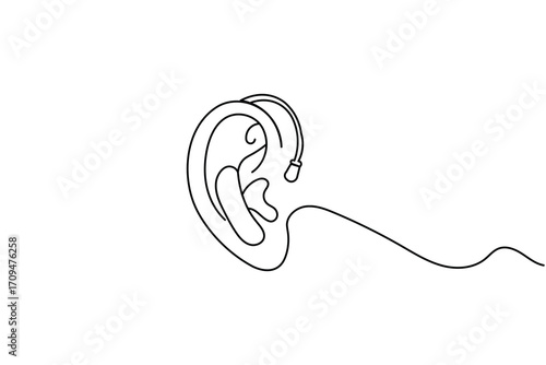 Abstract continuous line drawing of ears, modern minimalist illustration for medical, sound and hearing theme