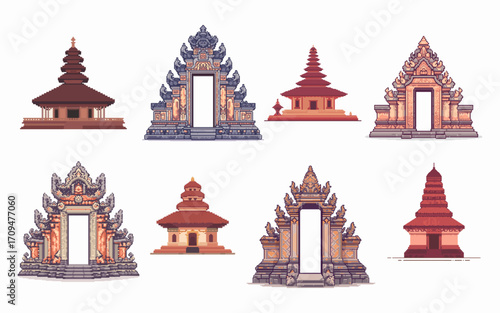 Pixel Art Bundle of Sacred Temple Architecture and Ancient Structures