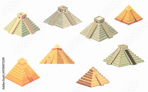 Pixel Art Bundle of Ancient Pyramids and Historical Ruins Architecture