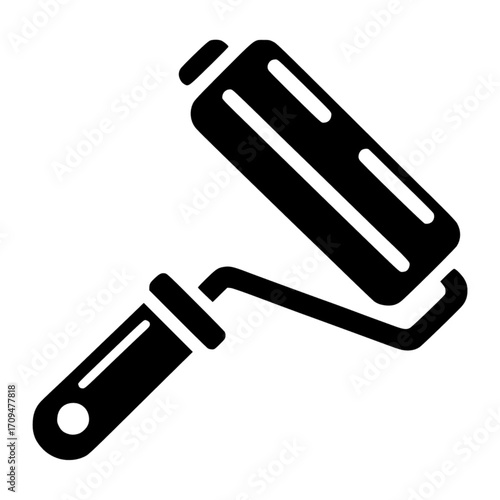 Paint roller black vector icon with transparent background 