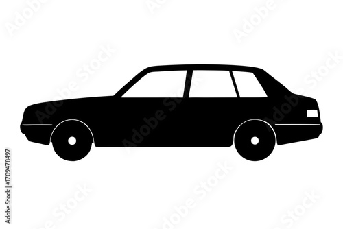 Silhouette of a classic sedan car on transparent background