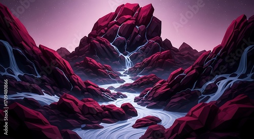 Red Rock Mountain Waterfall Landscape.