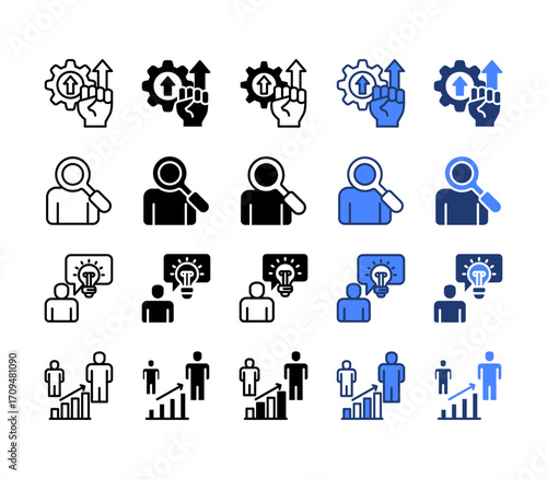 Revolution, Human evolution, Insight, Self Reflection, multiple style icon set.
