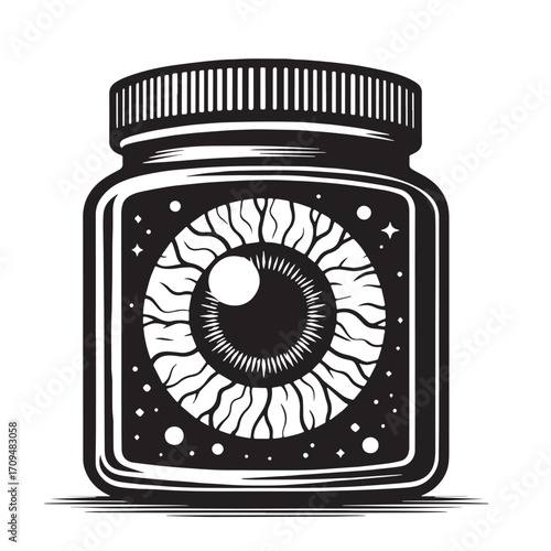Black Eyeball Jar Silhouette Vector Illustration design, Solid White Background