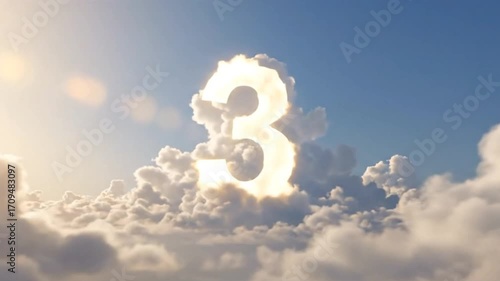 Cinematic Cloud and Sunlight Countdown 4-3-2 in Sky