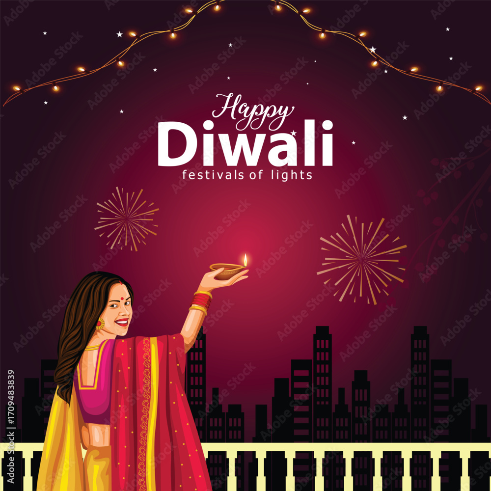 custom made wallpaper toronto digitalIndian festival of lights Happy Diwali, holiday Background, Diwali celebration greeting card, abstract vector illustration design.