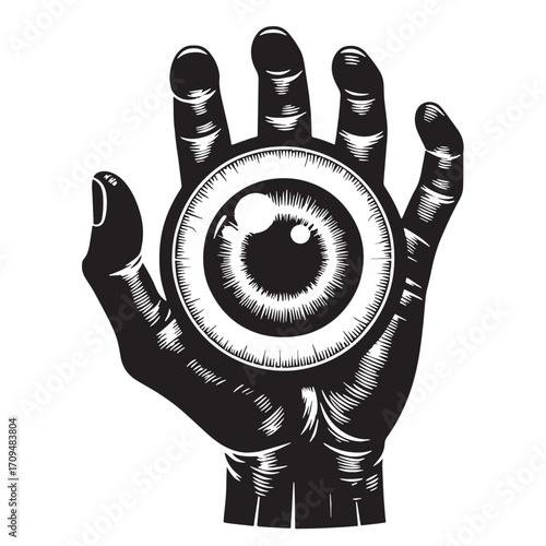 Black Eyeball Silhouette Vector Illustration design, Solid White Background