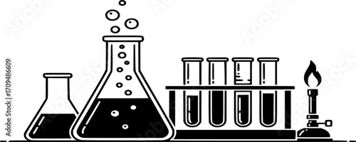 Chemistry Lab Experiment Icon Vector - Scientific Research and Biotechnology Process Symbol Outline and Solid Illustration