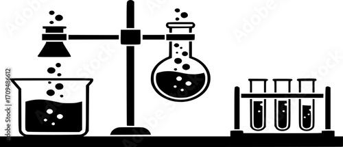 Chemistry Lab Experiment Icon Vector - Scientific Research and Biotechnology Process Symbol Outline and Solid Illustration