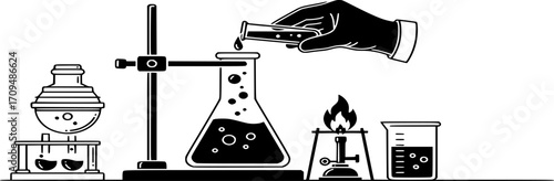 Chemistry Lab Experiment Icon Vector - Scientific Research and Biotechnology Process Symbol Outline and Solid Illustration