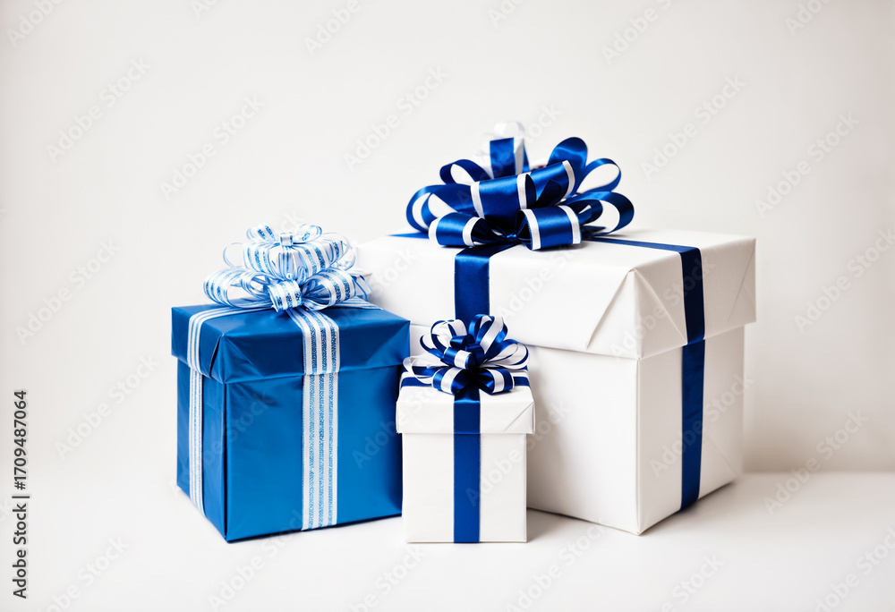 Obraz premium blue and white wrapped gift boxes