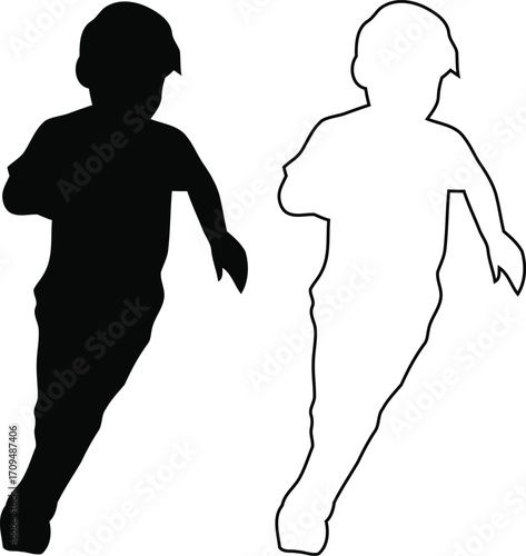 Children Silhouettes Active Kids with line art Icon set Eps 10