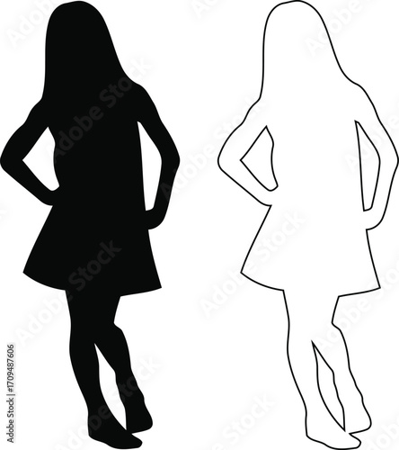 Children Silhouettes Active Kids with line art Icon set Eps 10