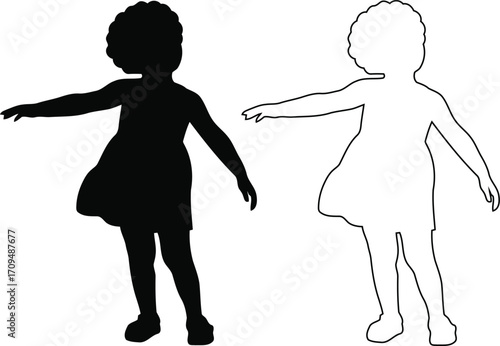 Children Silhouettes Active Kids with line art Icon set Eps 10