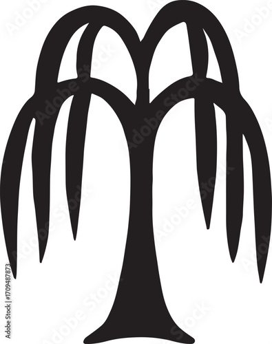 Elegant willow tree silhouette vector, perfect for nature, landscape, and design projects.
