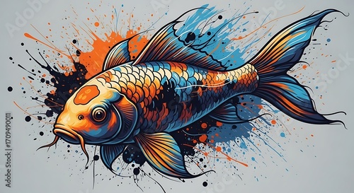 Colorful Koi Fish Art Design.