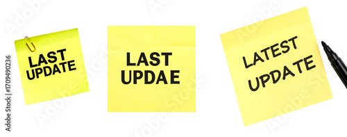 Yellow sticky notes with Last Update and Latest Update text convey business reminder concept in PNG format