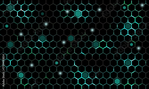 Abstract hexagonal green vector background. Technology hexagon grid pattern.