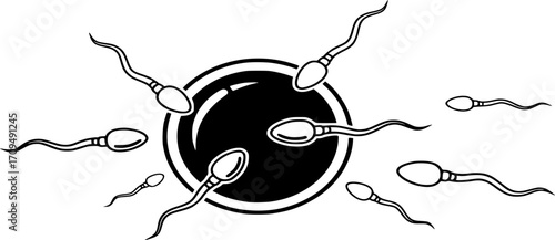 Human Fertilization Icon Vector - Sperm and Egg Reproduction Outline and Solid Illustration