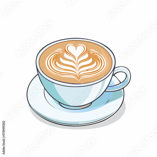 ベクター線画カフェラテ – ラテアート入りカップのおしゃれ素材