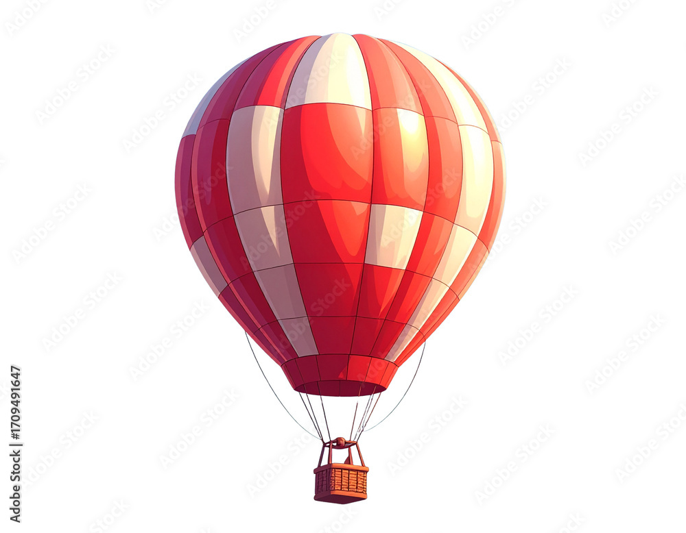 Naklejka premium Cartoon Hot Air Balloon with Red and White Stripes on Transparent Background